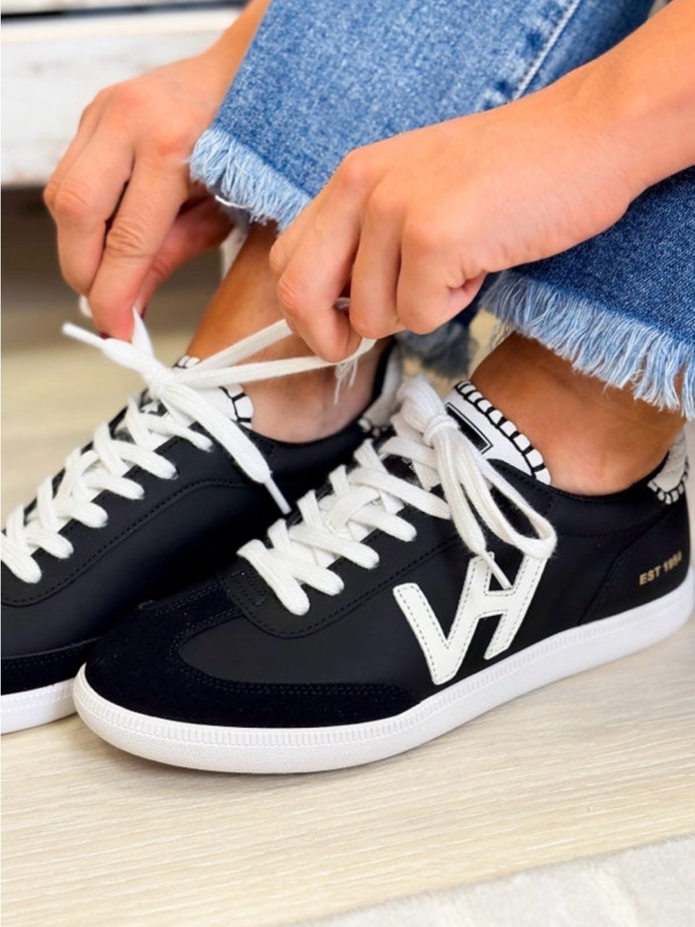 Vintage Havana Black & White Lace-Up Sneakers